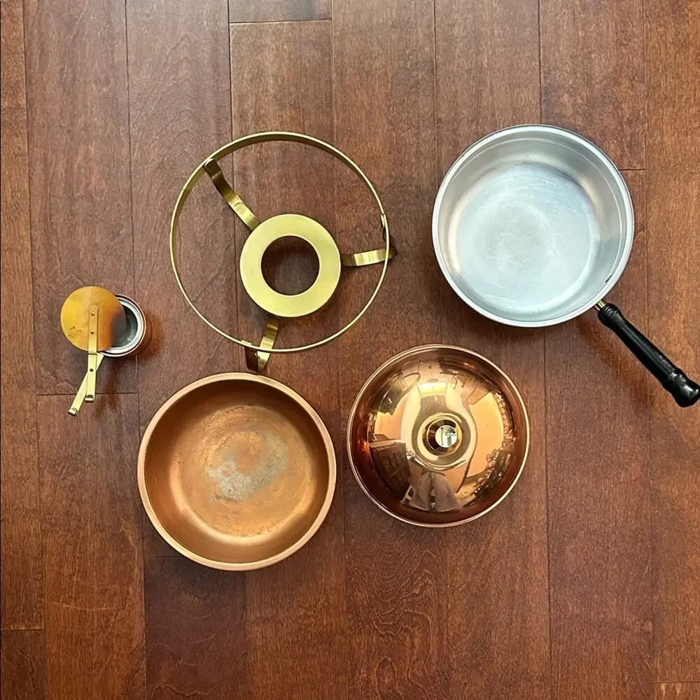 Vintage Copper and Brass Chafing Dish with Black Wooden Handle